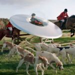Kinga Rajzak in flying saucer with members of the West Percy Hunt, 2009 | tim walker story teller somerset house london room 9 2