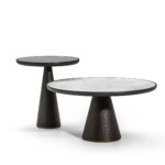 DUO Pedestal Table. Roberto Lazzeroni. Poltrona Frau y Ceccotti Collezioni