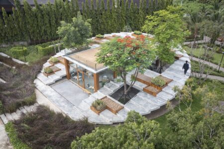café contemporáneo, oasis circular, Pomelo Amphawa Café, looklen architects | looklen architects