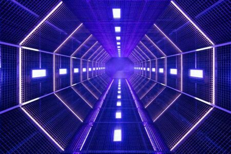 Prada, Odisea en el espacio. escenario futurista. AMO. Túnel de néon | prada roomdiseno1