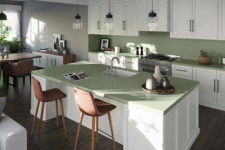 Silestone. Cosentino. Milan Design Week | silestone sunlit days posidonia green colour_kitchen