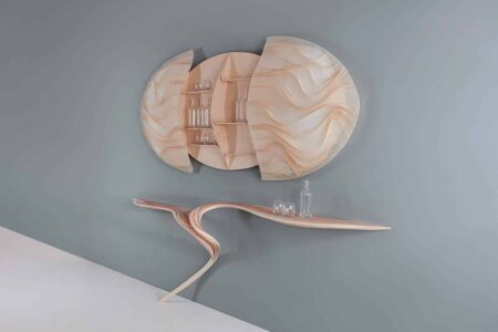Marc Fish. Todd Merrill Studio. Collectible Design Fair. Art design | todd merrill studio marc fish uk ethereal drinks cabinet and bar 2020 69 85h x 170 18w cm _ 83 82h x 279 40w x 40 64d cm sycamore resin unique piece image todd merrill studio