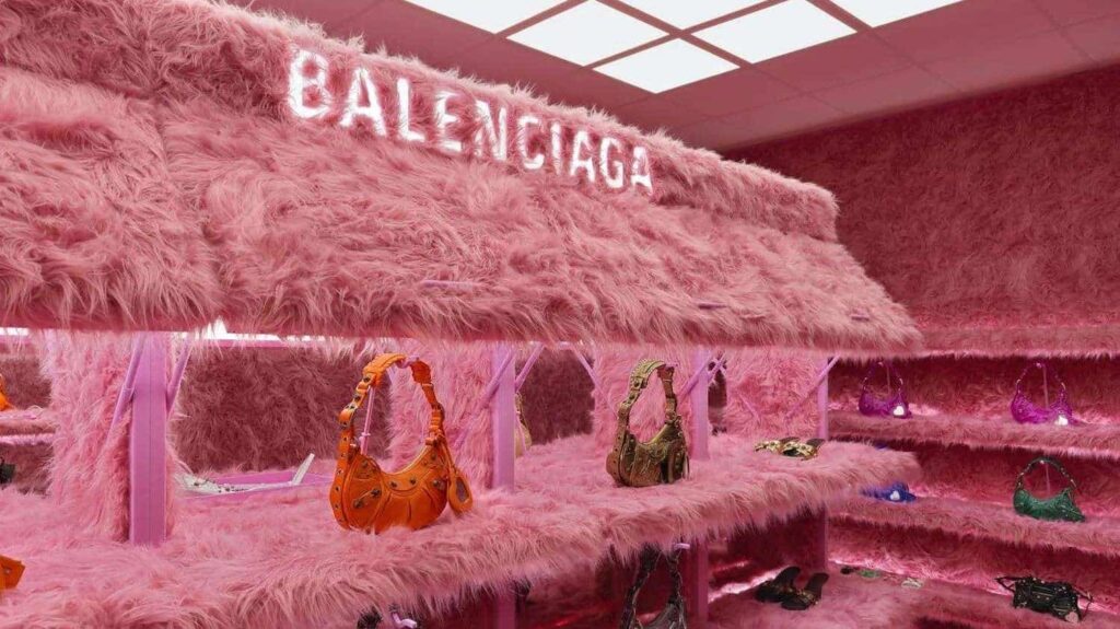 Balenciaga. tienda pop up. pelo rosa | balenciaga
