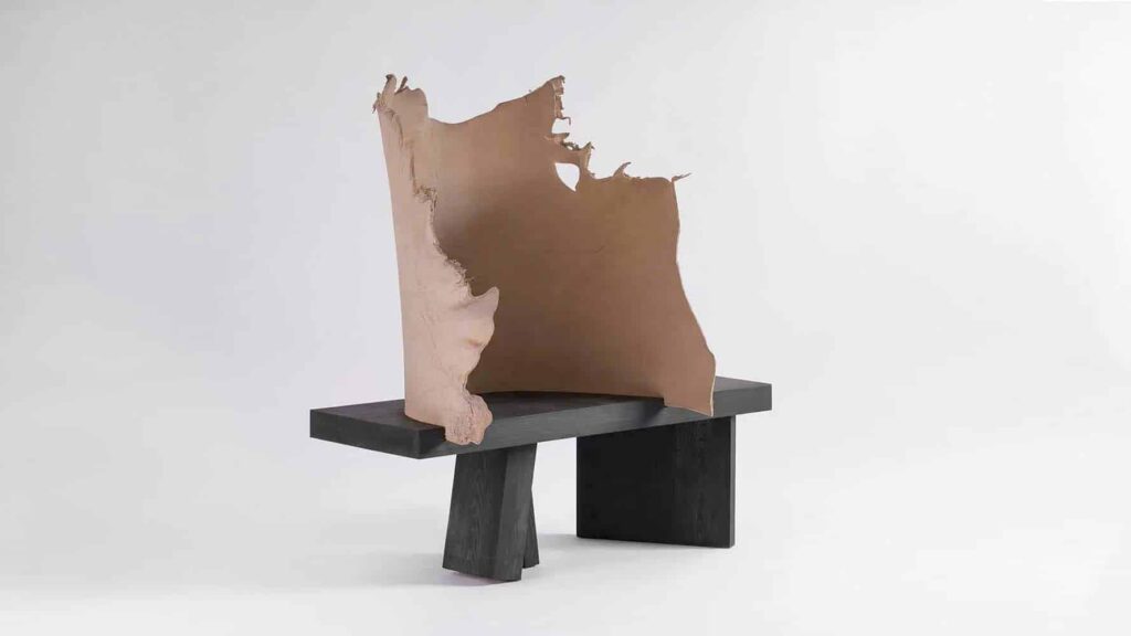 Mimesis NR3. Jordi Ribaudí. il•lacions Design . Collectible Design Fair. Art designGallery | illacions design gallery jordi_ribaudi_spain_mimesis_nr_3_functional art_2020_buffalo leather and finnish pine_unique pieces_marc riba 2