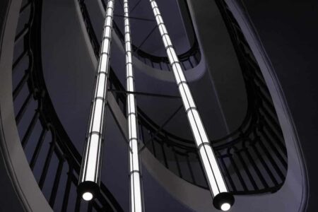 Flos. Hermanos Bouroullec | ronan_erwan_bouroullec_bourse_b_lustre_escalier_07_creditphoto_studio_bouroullec