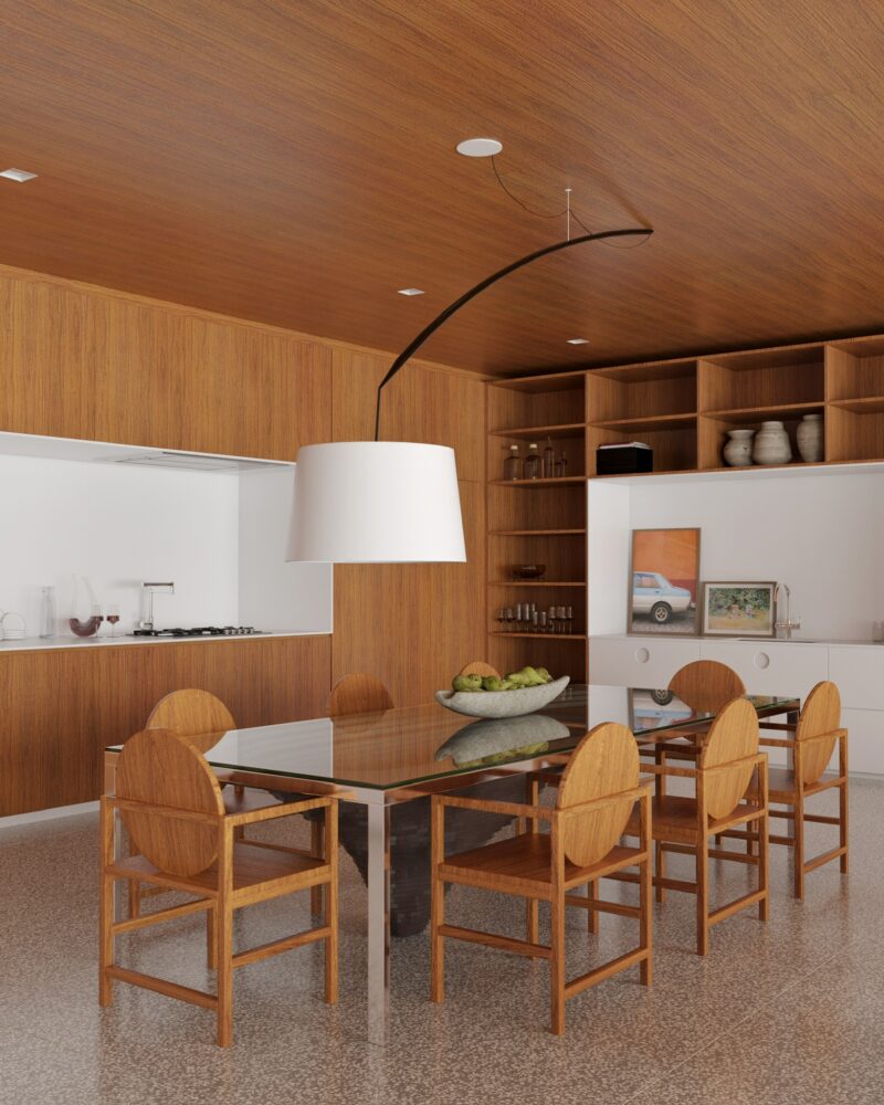 - Lámpara colgante: Robinson - Carpyen - Sillas: Medalhão - Studio Reyes - Mesa de comedor: Serra Pelada – Roque Frizzo para Saccaro - Grifos: Docol Pronto y Docol Orbit – Docol - Fregadero: Cuba Retta LR-70 R10 - Mekal - Placa de cocción: Luce 5 quemadores 90 cm – Elettromec - Campana extractora: Sospesa Ilha 110 cm Connect- Elettromec - Carpintería: SCA - Empotrados: Spot de Embutir Quadrado Click para AR70 - Save Energy - Suelo: Granilite gris - Encimeras - Designer White - Corian